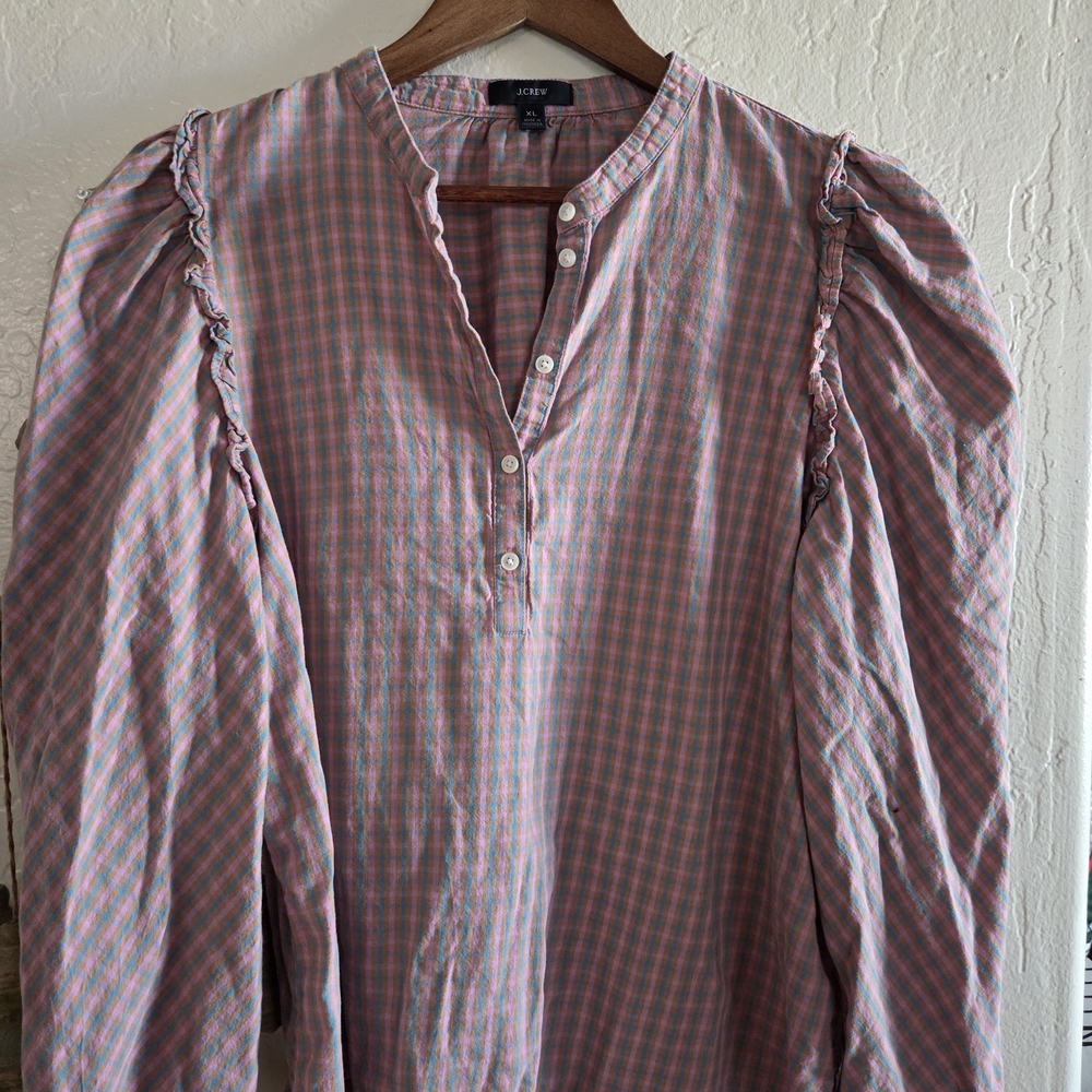 J. Crew Womens XL Pink and Blue Plaid Popover Blouse